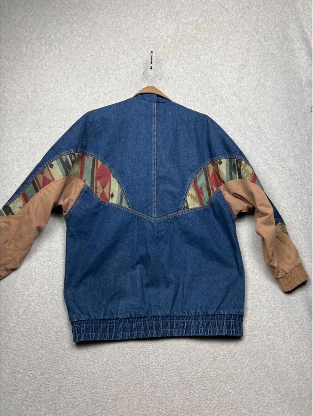 Vintage 80s 90s MidWest Aztec Womens L Denim Oversized Jacket Coat Western Boho - Picture 2 of 13